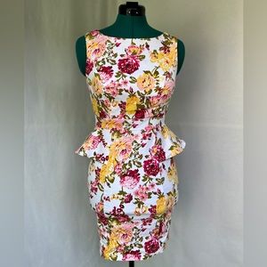 Bodycon Peplum Dress 80’s Pink/Yellow Floral